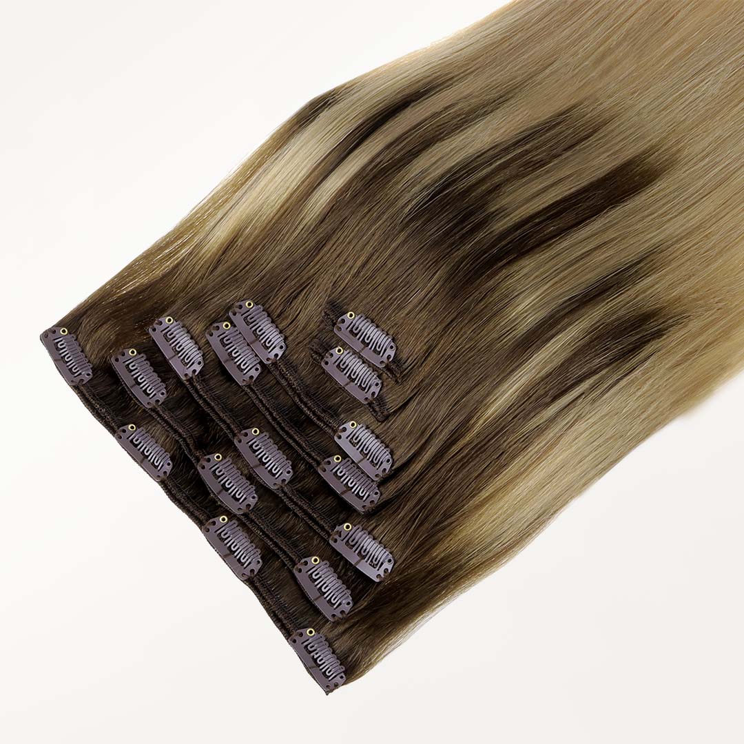 Chocolate Brown to Dirty Blonde (4/18) Classic Clip-Ins 120g [Clearance]_100% Remy Human Hair.
