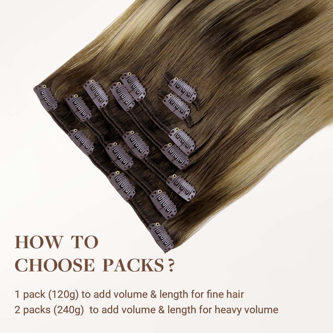 Chocolate Brown to Dirty Blonde (4/18) Classic Clip-Ins 120g [Clearance]_100% Remy Human Hair.