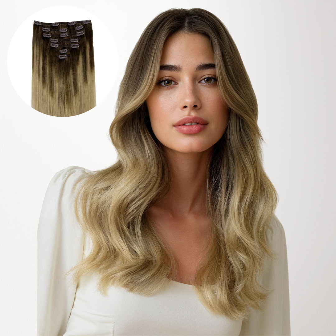 Chocolate Brown to Dirty Blonde (4/18) Classic Clip-Ins 120g [Clearance]_100% Remy Human Hair.