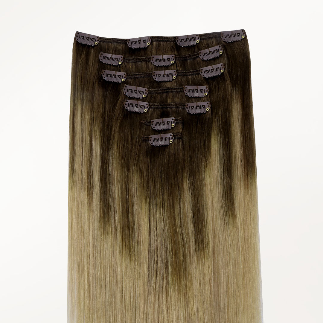 Chocolate Brown to Dirty Blonde (4/18) Classic Clip-Ins 120g [Clearance]_100% Remy Human Hair.