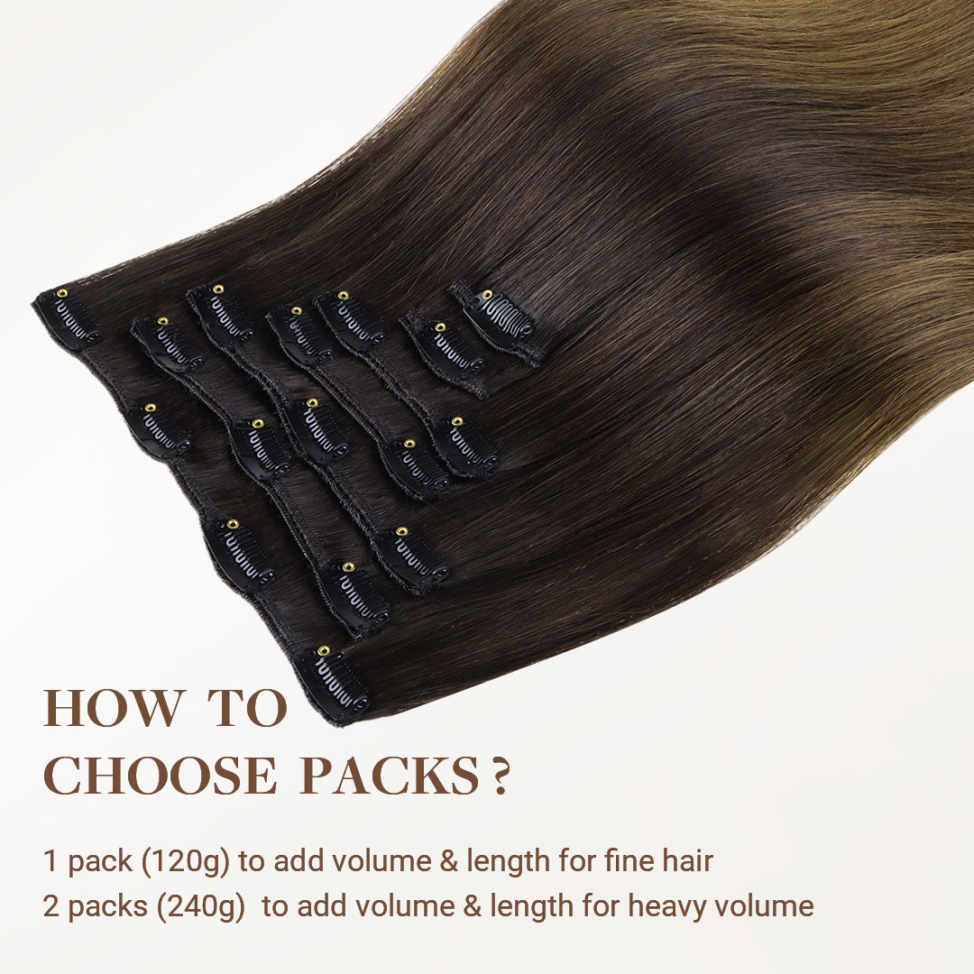 Chocolate Dip Color Melt (1D/2C/4E) Classic Clip-Ins (120g)_100% Remy Human Hair.