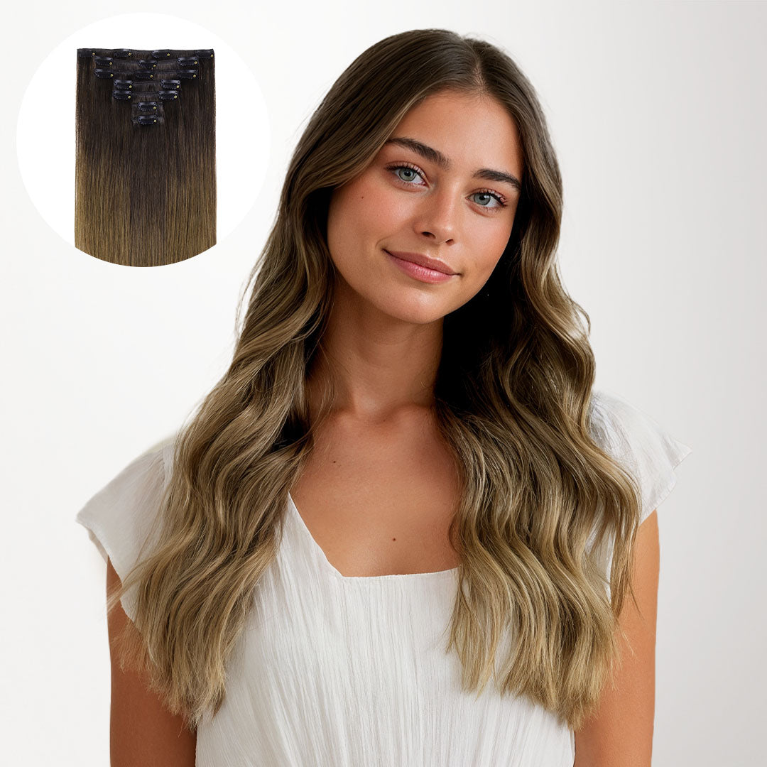 Chocolate Dip Color Melt (1D/2C/4E) Classic Clip-Ins (120g)_100% Remy Human Hair.
