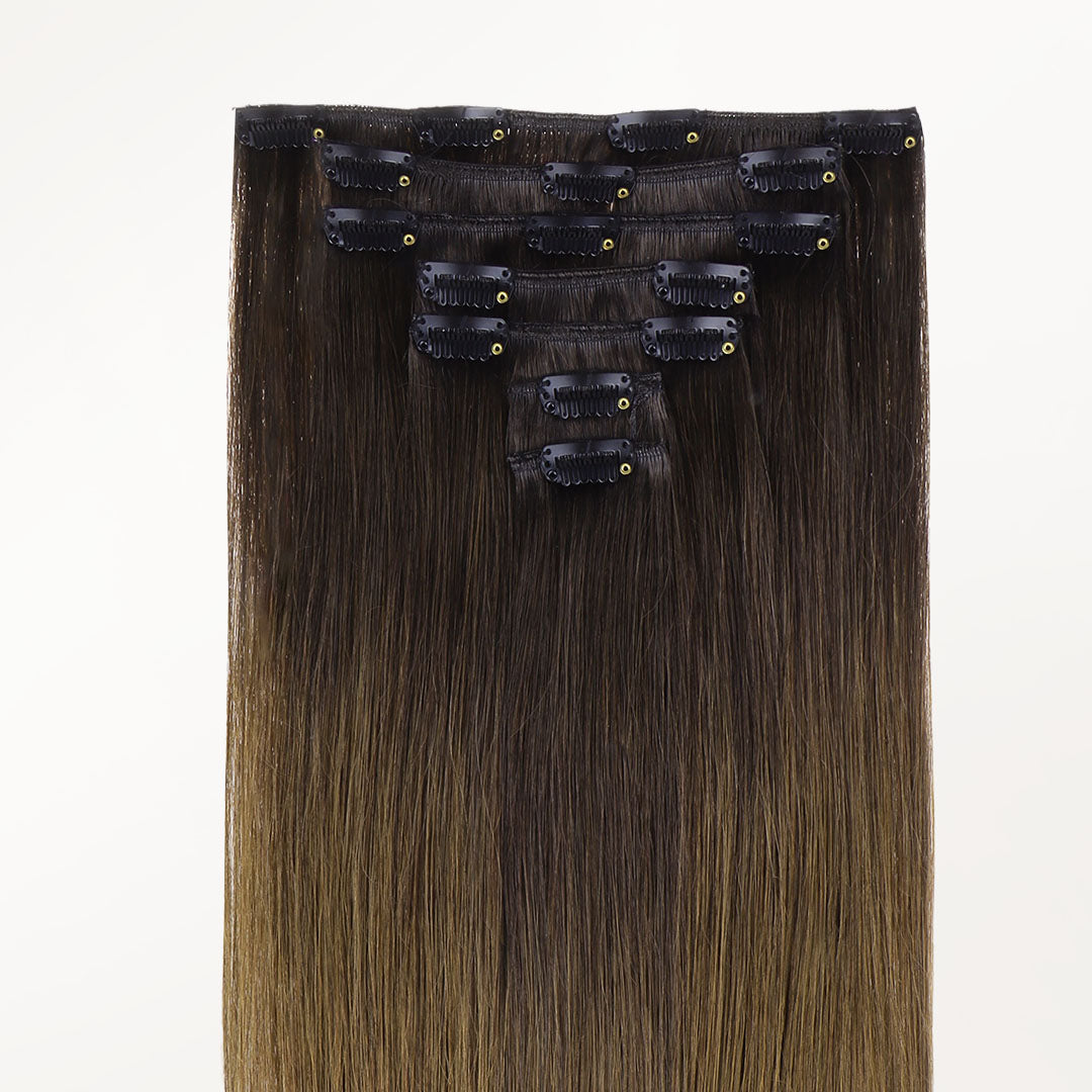 Chocolate Dip Color Melt (1D/2C/4E) Classic Clip-Ins (120g)_100% Remy Human Hair.
