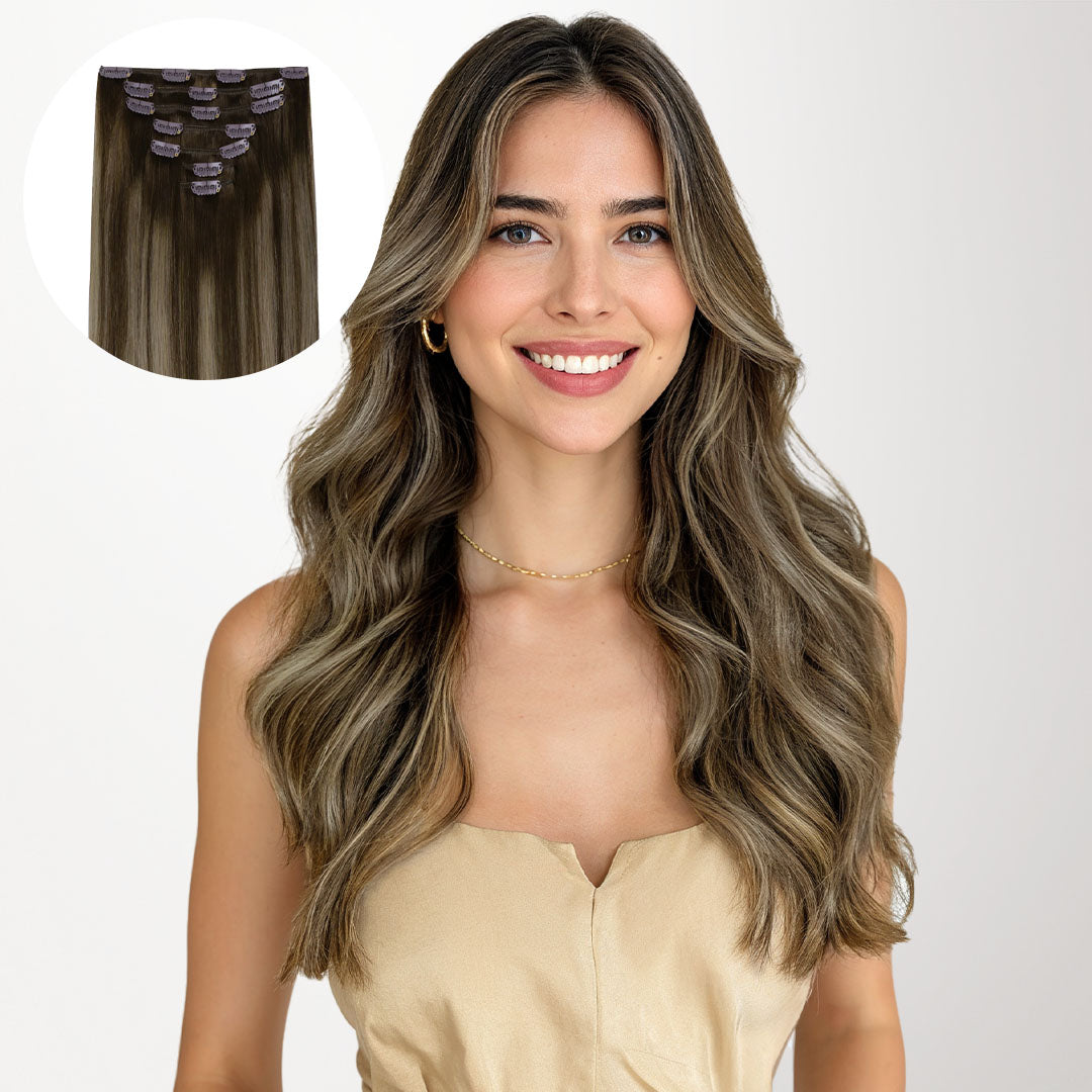 Honey Blonde Balayage (4/26/4) Classic Clip-Ins [Clearance]_100% Remy Human Hair.