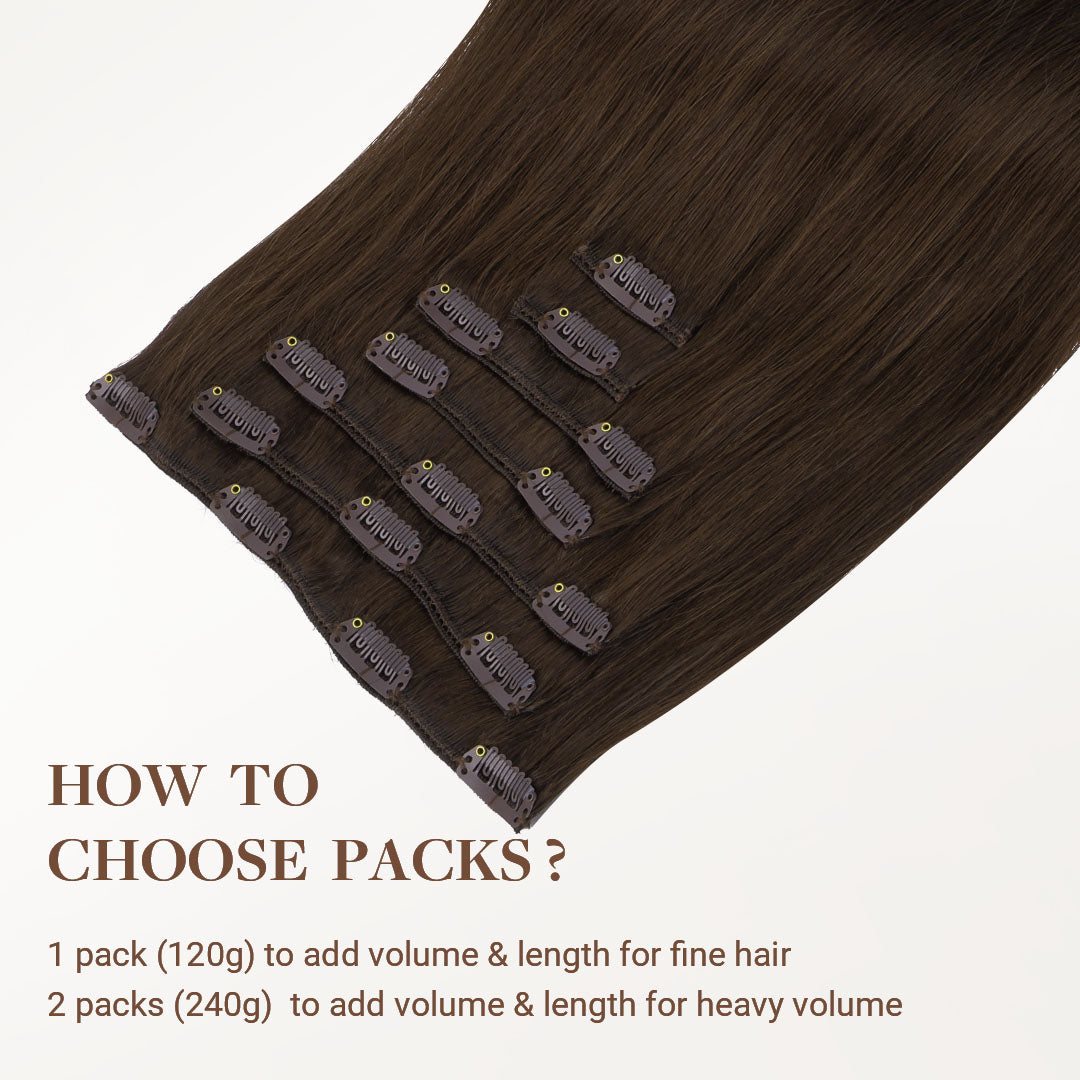 Chocolate Brown (4A) Classic Clip-Ins [Clearance]-100% Remy Human Hair.