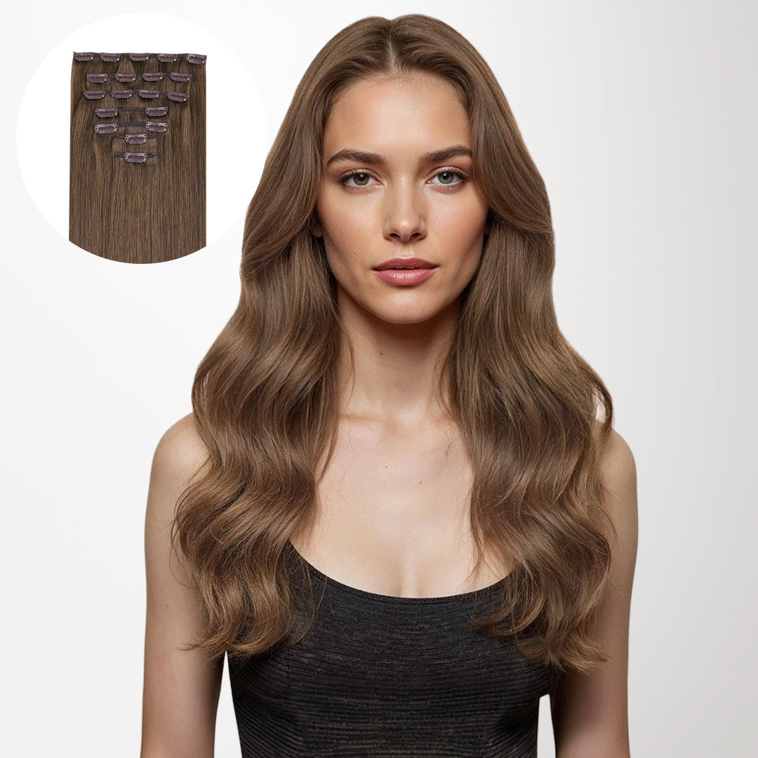 Ash Brown (5) Classic Clip-Ins (120g-150g)_100% Remy Human Hair.
