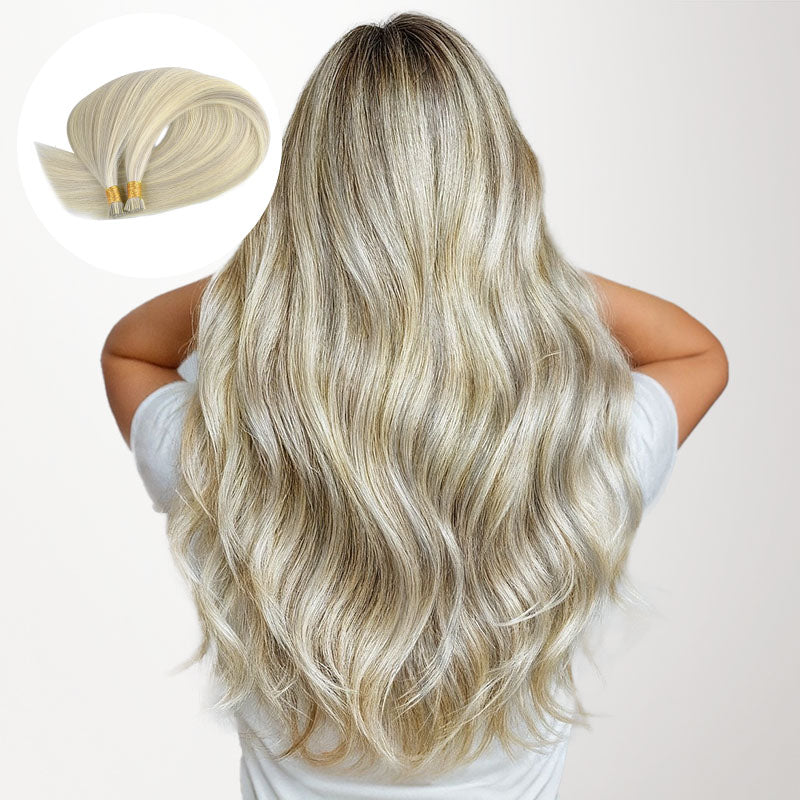 Ash Blonde Highlights (17A/60A) I-Tip Hair Extensions 50g_100% Remy Human Hair.