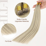 Ash Blonde Highlights (17A/60A) I-Tip Hair Extensions 50g_100% Remy Human Hair.