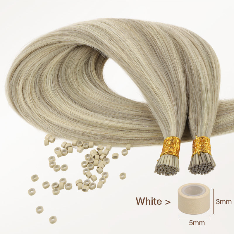 Ash Blonde Highlights (17A/60A) I-Tip Hair Extensions 50g_100% Remy Human Hair.