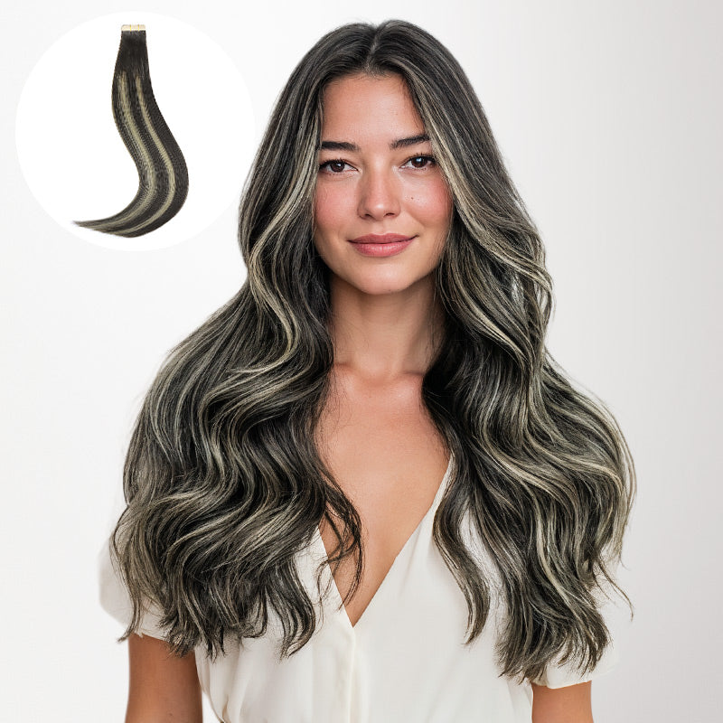 Black to Light Blonde Balayage (1B/19/1B) Tape-Ins 50g-100% Remy Human Hair.