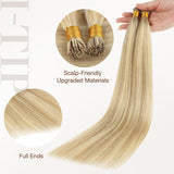 Dirty Blonde Highlights (18D/22F) I-Tip Hair Extensions 50g_100% Remy Human Hair.