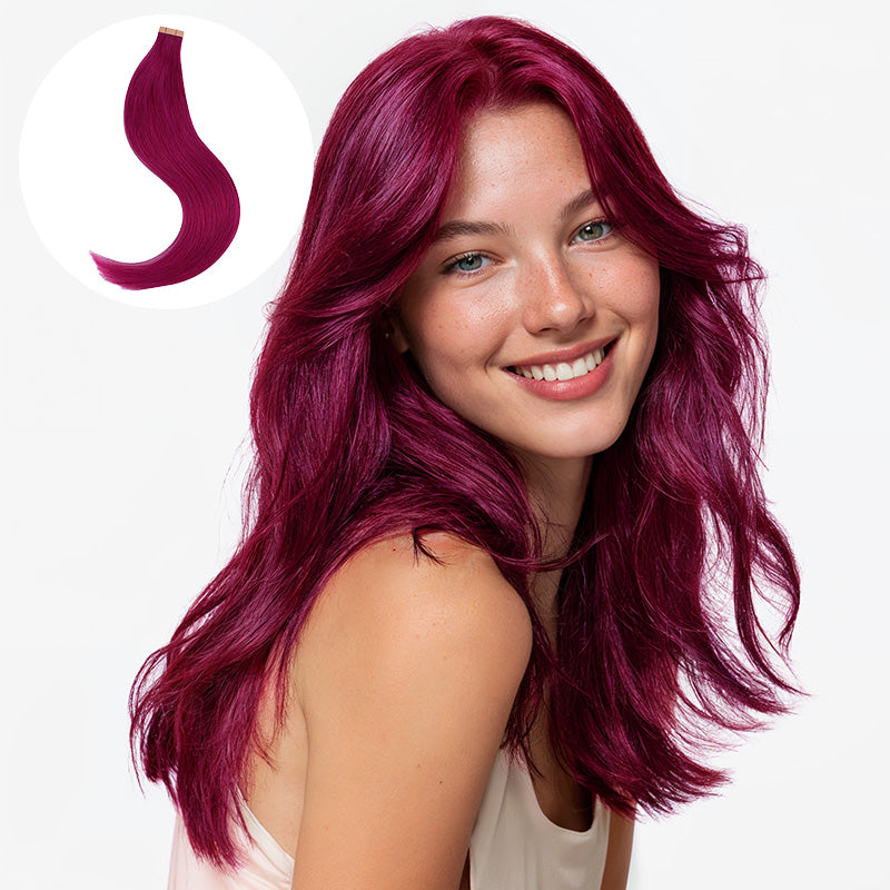 Burgundy Red Color Tape-Ins (25g-30g)_100% Remy Human Hair.