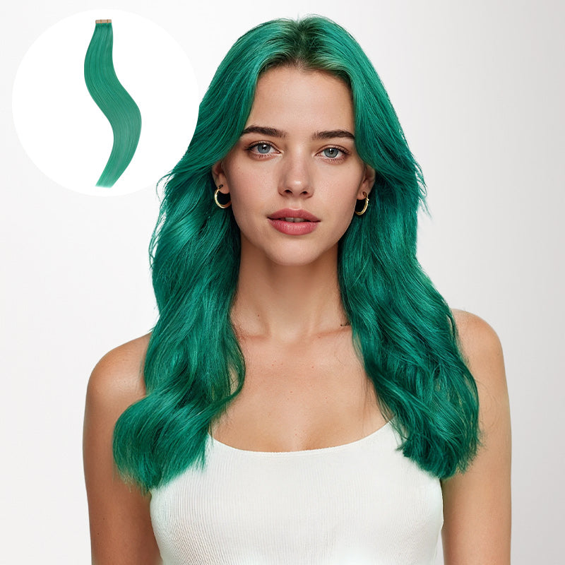 Green Color Tape-Ins (25g-30g)_100% Remy Human Hair.
