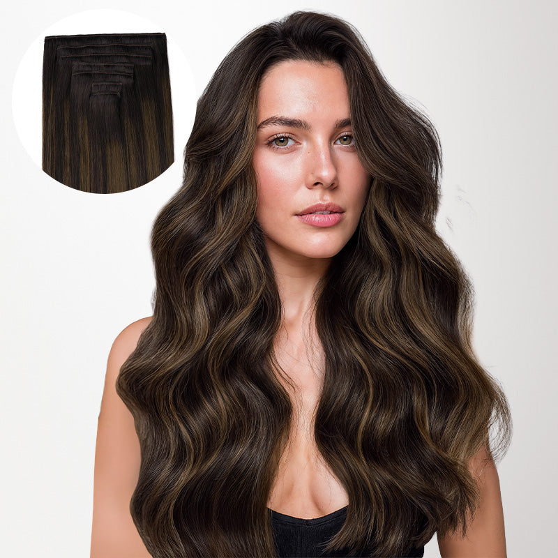 Dark Brown Balayage (2/6/2) Full Classic Clip-Ins (160g-220g)_100% Remy Human Hair.