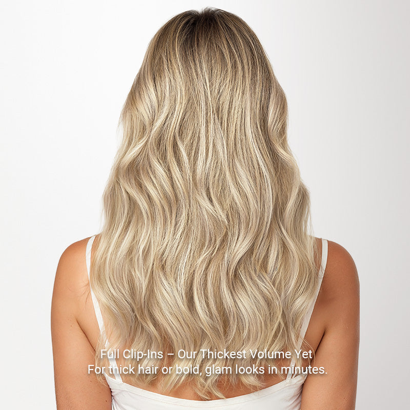 Dark Blonde Highlighted Bleach Blonde (18A/613A) Full Classic Clip-Ins (160g-220g)_100% Remy Human Hair.