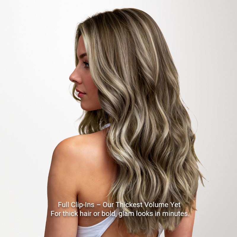 Golden Blonde Highlights (8B/60B) Full Classic Clip-Ins (160g-220g)_100% Remy Human Hair.