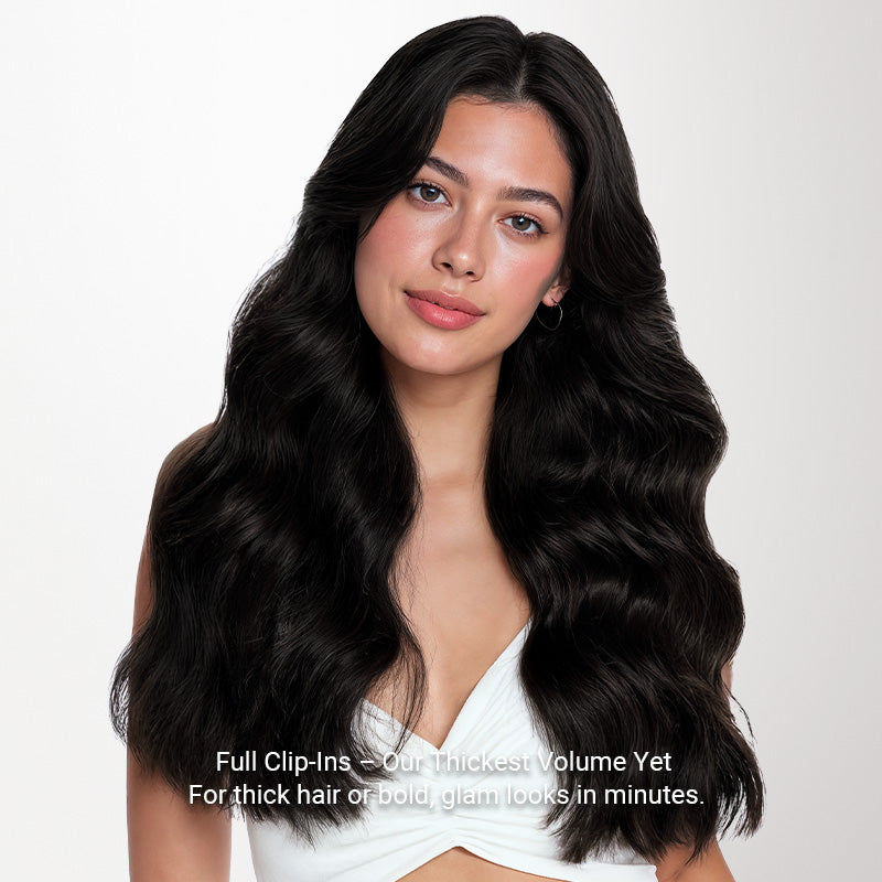 Jet Black (1) Full Classic Clip-Ins (160g-220g)_100% Remy Human Hair.