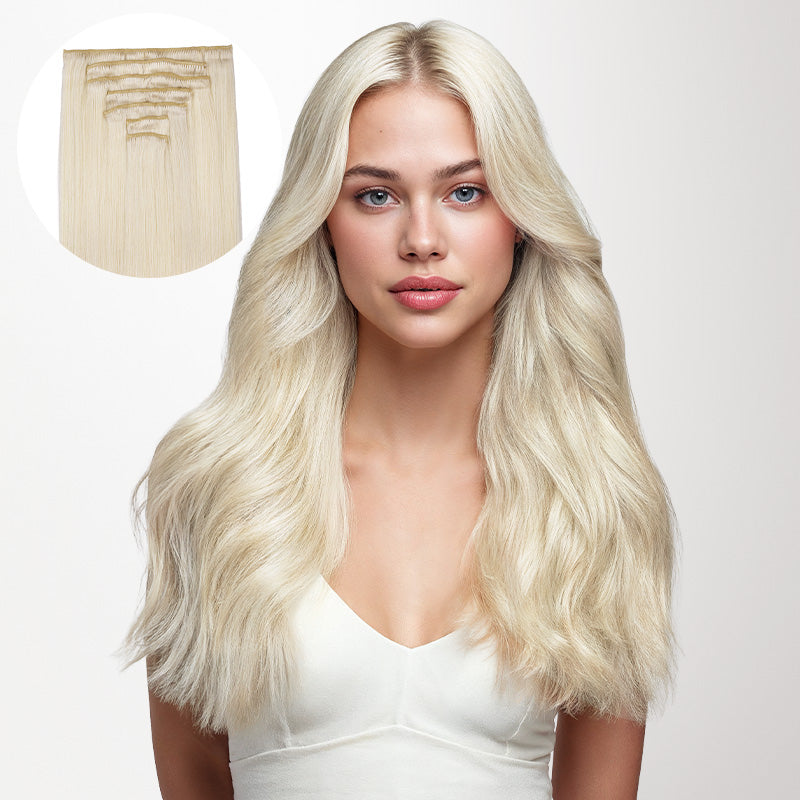 Pure Platinum Blonde (1000) Full Classic Clip-Ins (160g-220g)_100% Remy Human Hair.