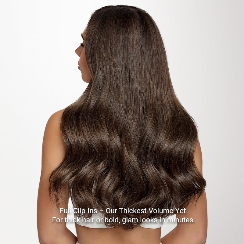 Chocolate Brown (4A) Full Classic Clip-Ins (160g-220g)-100% Remy Human Hair.