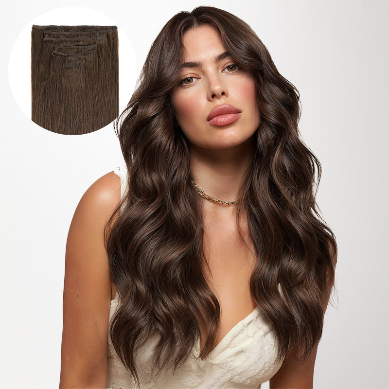 Chocolate Brown (4A) Full Classic Clip-Ins (160g-220g)-100% Remy Human Hair.