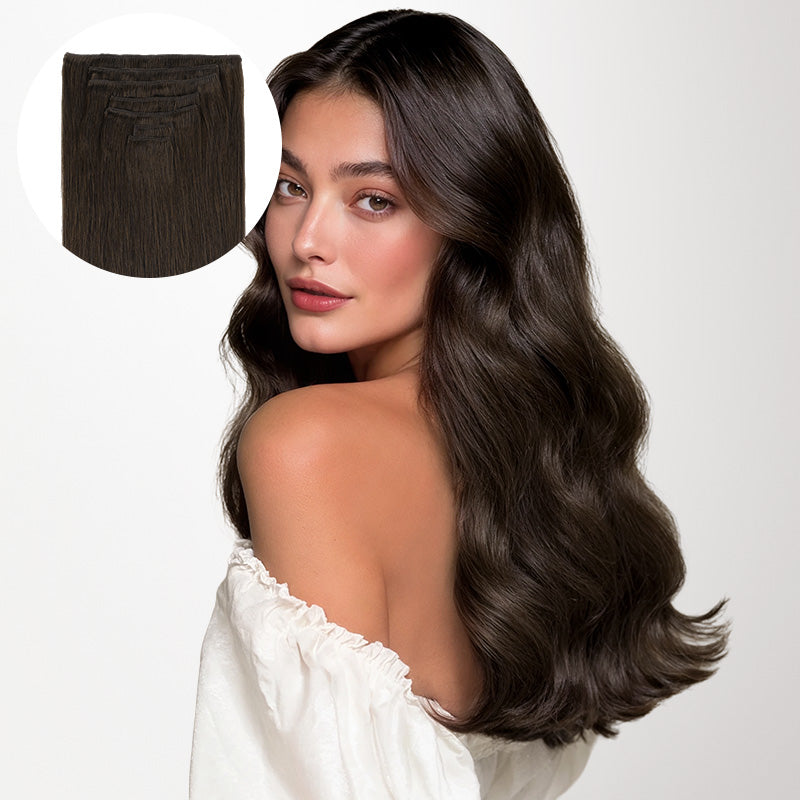 Dark Brown (2) Full Classic Clip-Ins (160g-220g)-100% Remy Human Hair.