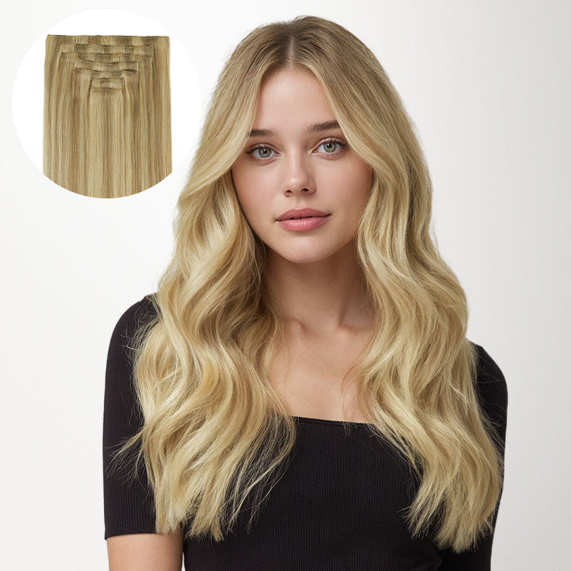 Light Blonde Highlights (16/22A) Full Classic Clip-Ins (160g-220g)-100% Remy Human Hair.
