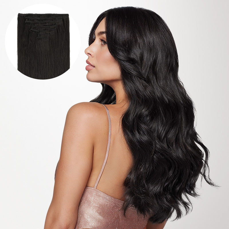 Natural Black (1B) Full Classic Clip-Ins (160g-220g)-100% Remy Human Hair.