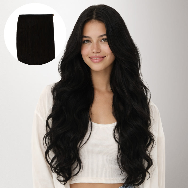 Jet Black (1) Genius Tape Weft Hair Extensions 60g-100% Remy Human Hair.