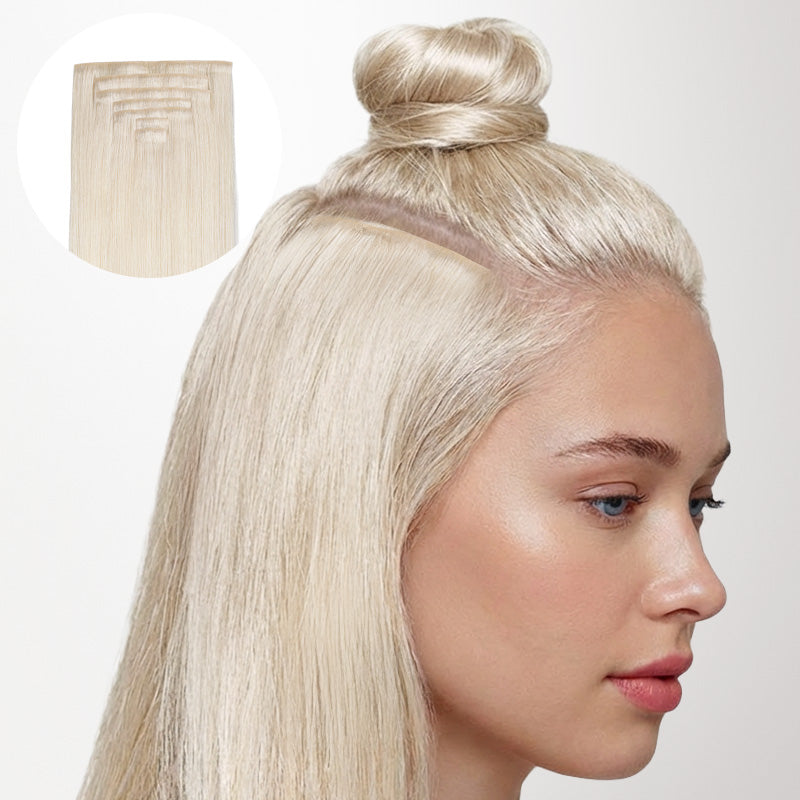 Pure Platinum Blonde (1000) Invisi Edge Seamless Clip-Ins (140g-160g)_100% Remy Human Hair.