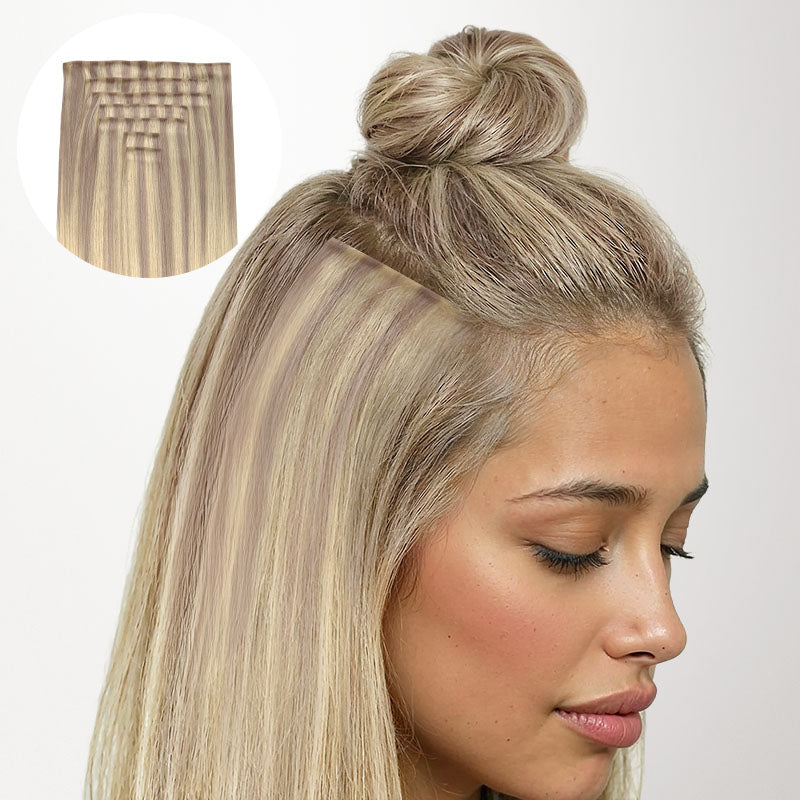 Platinum Blonde Balayage (17/22/60) Invisi Edge Seamless Clip-Ins (140g-160g)-100% Remy Human Hair.