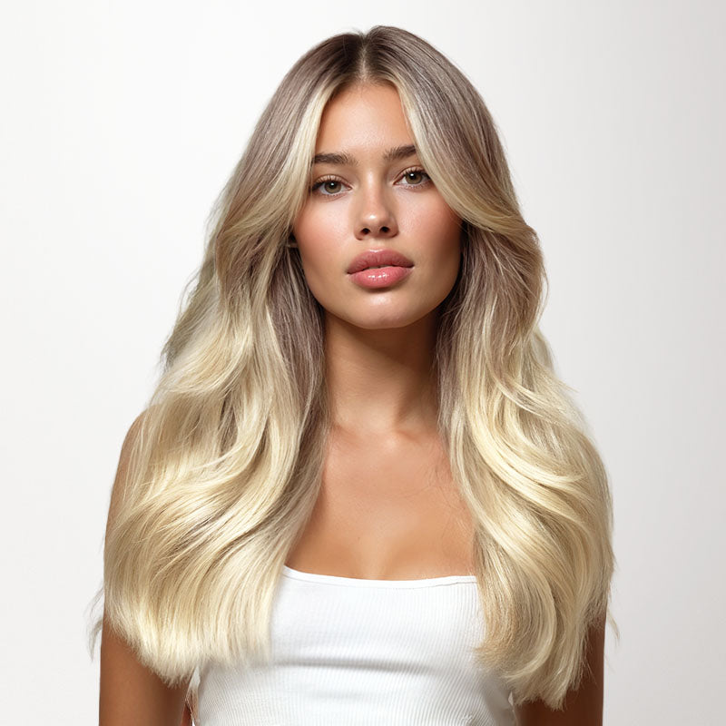 Platinum Blonde Balayage (17/22/60) Invisi Edge Seamless Clip-Ins (140g-160g)-100% Remy Human Hair.