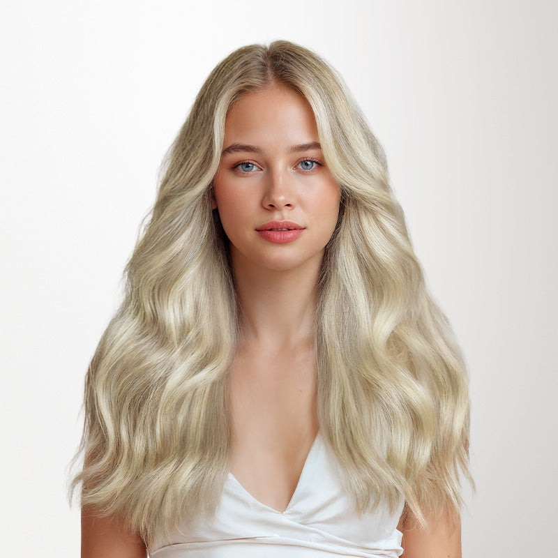 Ash Blonde Highlights (17A/60A) Invisi Edge Seamless Clip-Ins (140g-160g)_100% Remy Human Hair.
