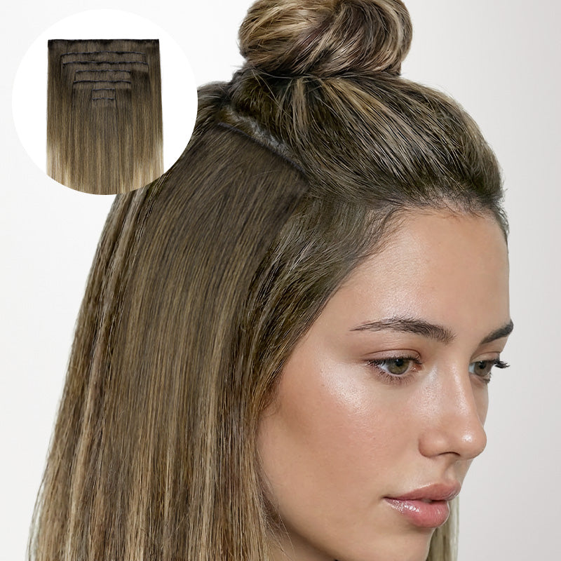 Bleach Blonde Balayage (3/8/613) Invisi Edge Seamless Clip-Ins (140g-160g)-100% Remy Human Hair.