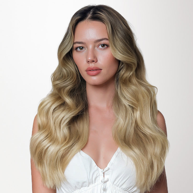 Bleach Blonde Balayage (3/8/613) Invisi Edge Seamless Clip-Ins (140g-160g)_100% Remy Human Hair.