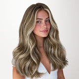 Golden Blonde Highlights (8B/60B) Invisi Edge Seamless Clip-Ins (140g-160g)_100% Remy Human Hair.