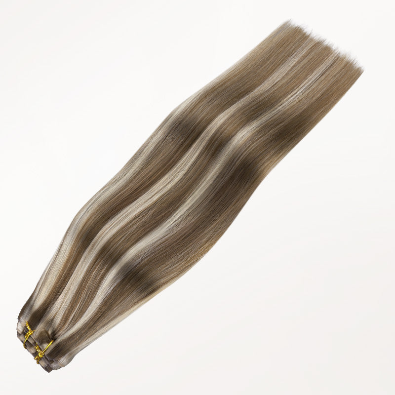 Golden Blonde Highlights (8B/60B) Invisi Edge Seamless Clip-Ins (140g-160g)_100% Remy Human Hair.