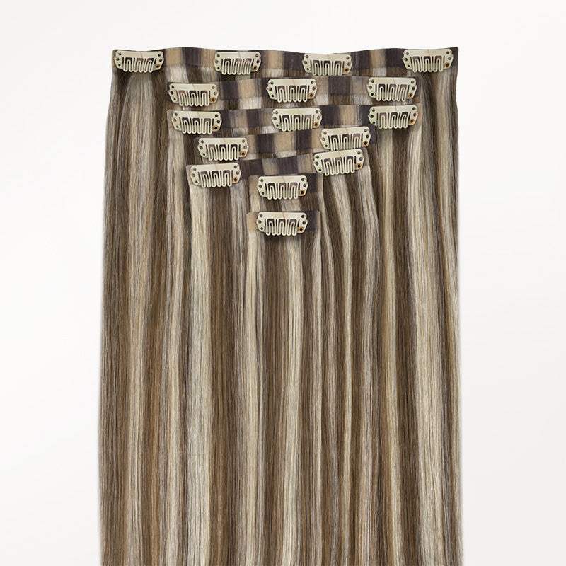 Golden Blonde Highlights (8B/60B) Invisi Edge Seamless Clip-Ins (140g-160g)_100% Remy Human Hair.