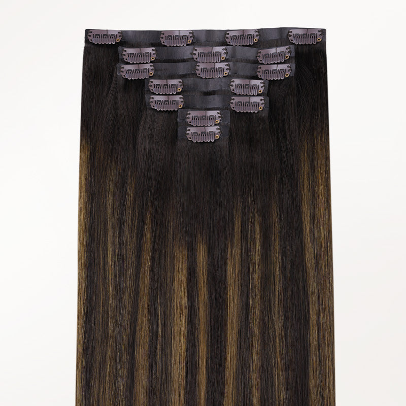 Dark Brown Balayage (2/6/2) Invisi Edge Seamless Clip-Ins (140g-160g)_100% Remy Human Hair.