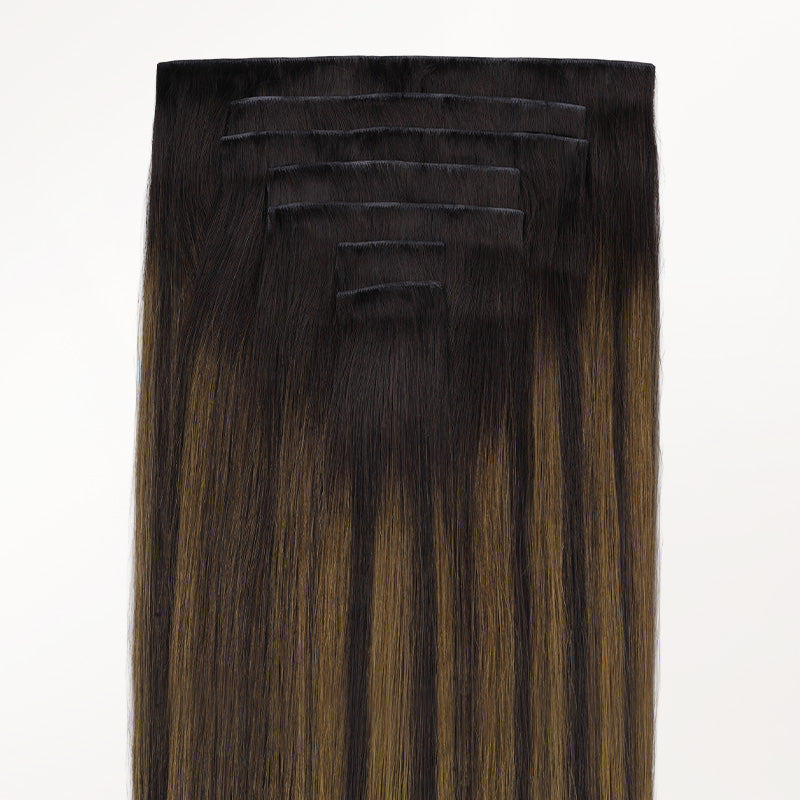Dark Brown Balayage (2/6/2) Invisi Edge Seamless Clip-Ins (140g-160g)_100% Remy Human Hair.