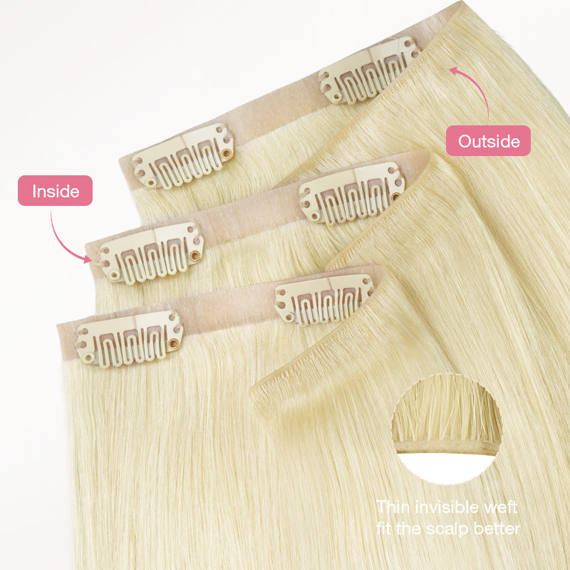 Platinum Blonde (60A) Invisi Edge Seamless Clip-Ins (140g-160g)_100% Remy Human Hair.