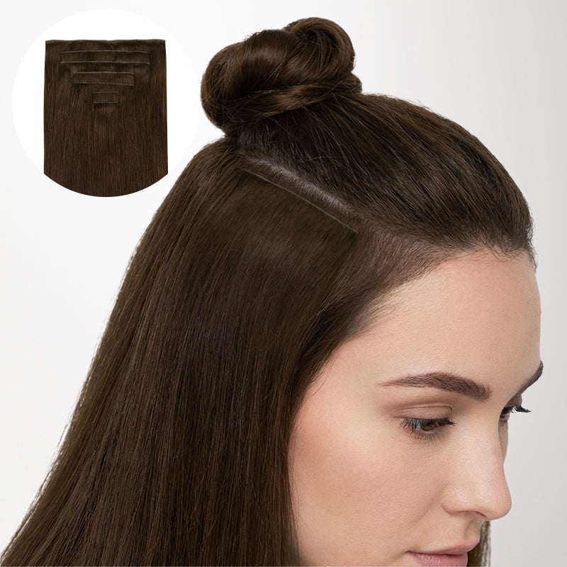 Chocolate Brown (4A) Invisi Edge Seamless Clip-Ins (140g-160g)_100% Remy Human Hair.