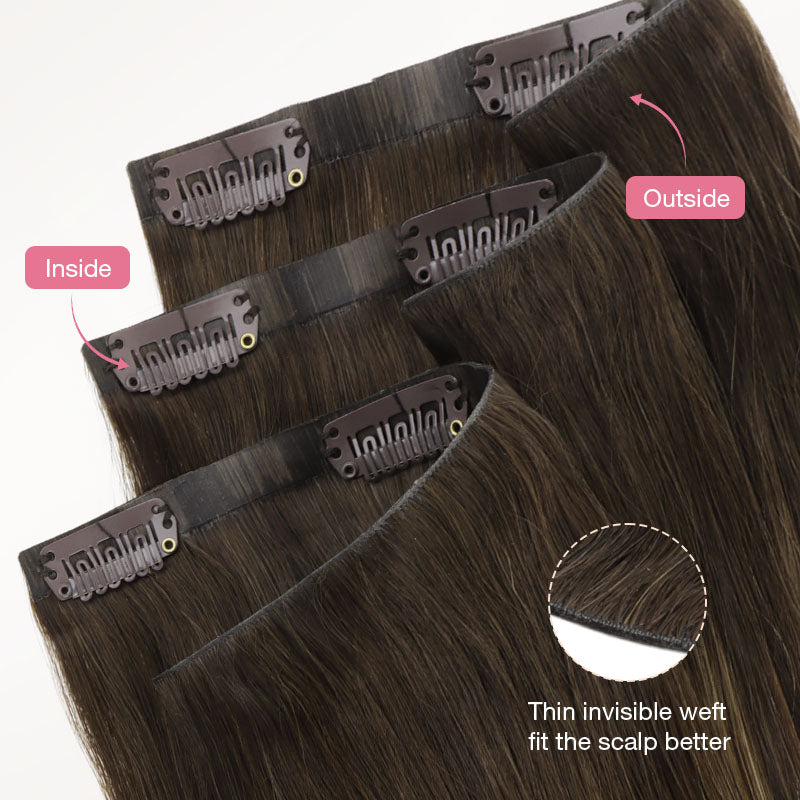 Caramel Blonde Balayage (4/27/4) Invisi Edge Seamless Clip-Ins (140g-160g)_100% Remy Human Hair.