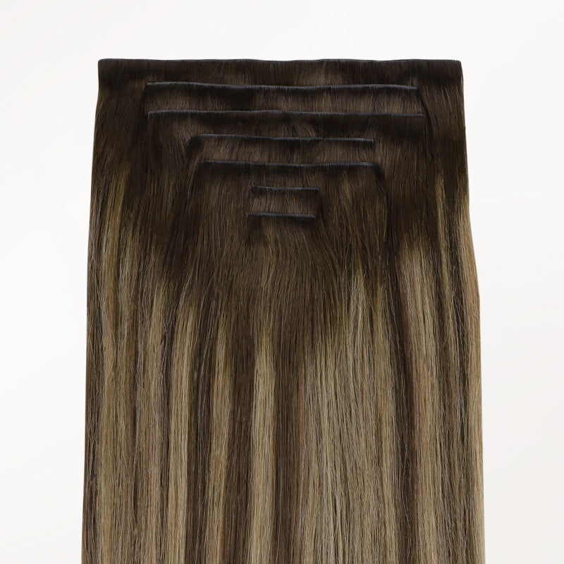 Caramel Blonde Balayage (4/27/4) Invisi Edge Seamless Clip-Ins (140g-160g)_100% Remy Human Hair.