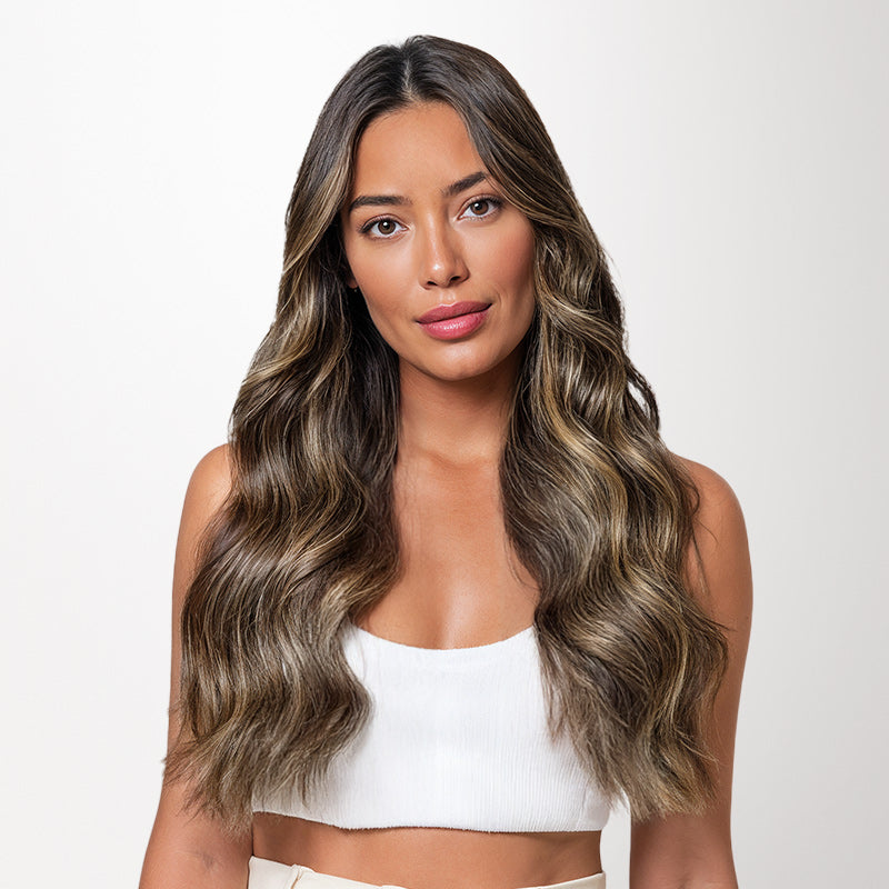 Caramel Blonde Balayage (4/27/4) Invisi Edge Seamless Clip-Ins (140g-160g)_100% Remy Human Hair.