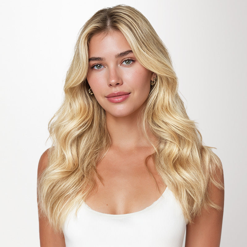 Dark Blonde Highlighted Bleach Blonde (18A/613A) Invisi Edge Seamless Clip-Ins (140g-160g)_100% Remy Human Hair.