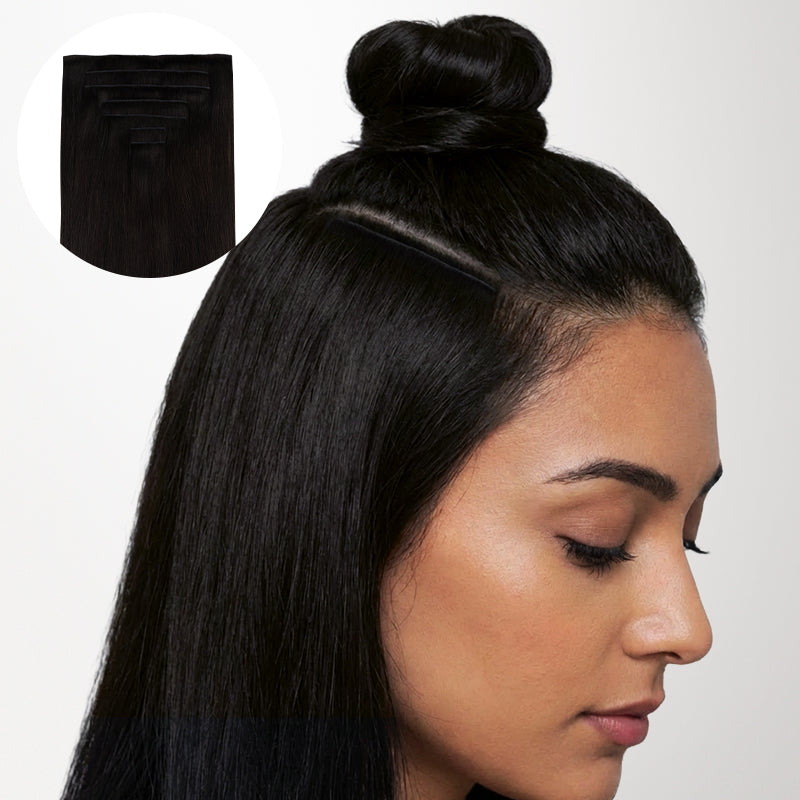 Jet Black (1) Invisi Edge Seamless Clip-Ins (140g-160g)-100% Remy Human Hair.