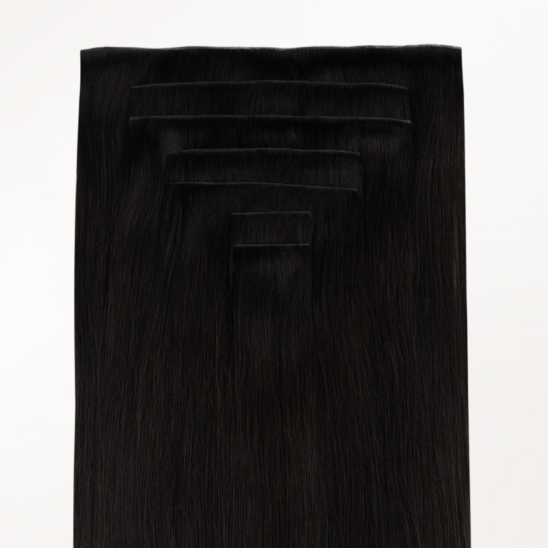 Jet Black (1) Invisi Edge Seamless Clip-Ins (140g-160g)_100% Remy Human Hair.