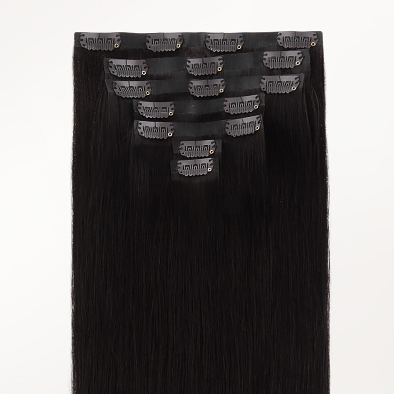 Jet Black (1) Invisi Edge Seamless Clip-Ins (140g-160g)_100% Remy Human Hair.