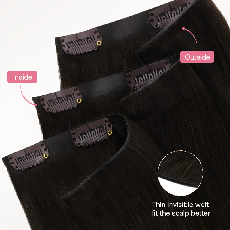 Natural Black (1B) Invisi Edge Seamless Clip-Ins (140g-160g)_100% Remy Human Hair.