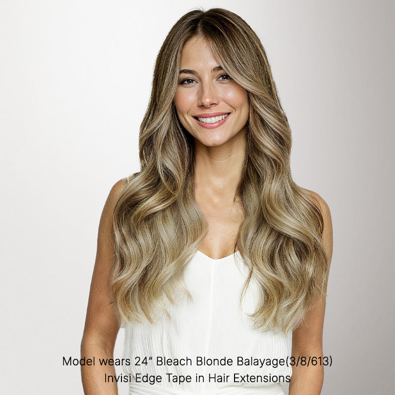 Bleach Blonde Balayage (3/8/613) Invisi Edge Tape-Ins 50g-100% Remy Human Hair.